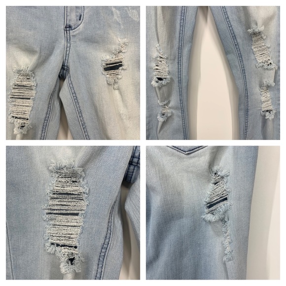 Indigo Rein Forever Stretch Light Wash Distressed Destroyed Capri Cuffed Jeans - Picture 7 of 16